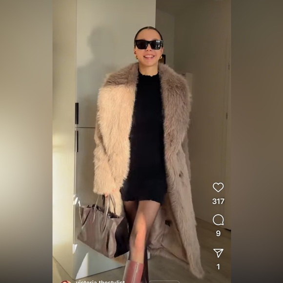 ZARA TAUPE GRAY LONG FAUX FUR COAT - Picture 9 of 16